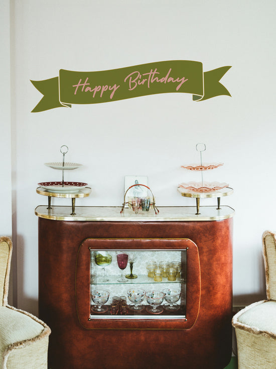 Joanie & Jeanie - Happy Birthday Banner Wall & Mirror Stickers in Green