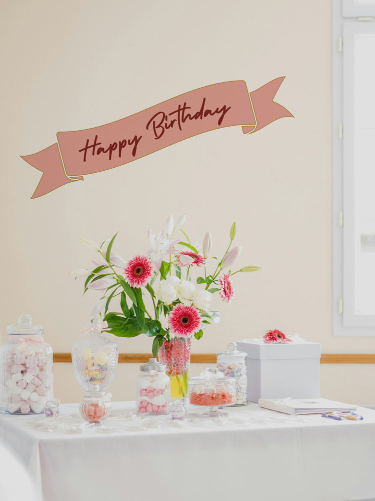 Joanie & Jeanie - Happy Birthday Banner Wall & Mirror Stickers in Pink