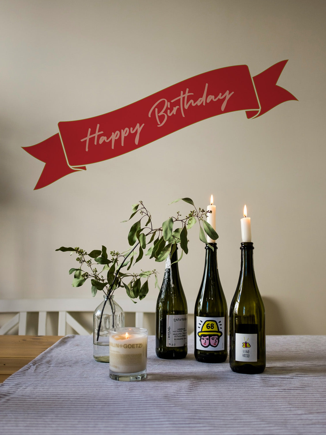Joanie & Jeanie - Happy Birthday Banner Wall & Mirror Stickers in Red