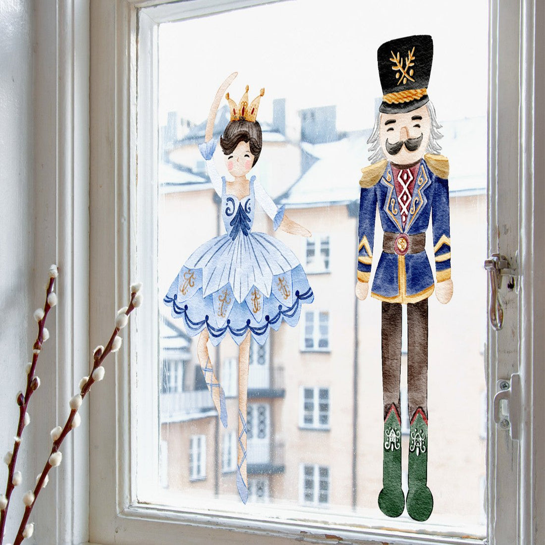 Joanie &amp; Jeanie - Nutcracker Christmas Window Cling in Blue