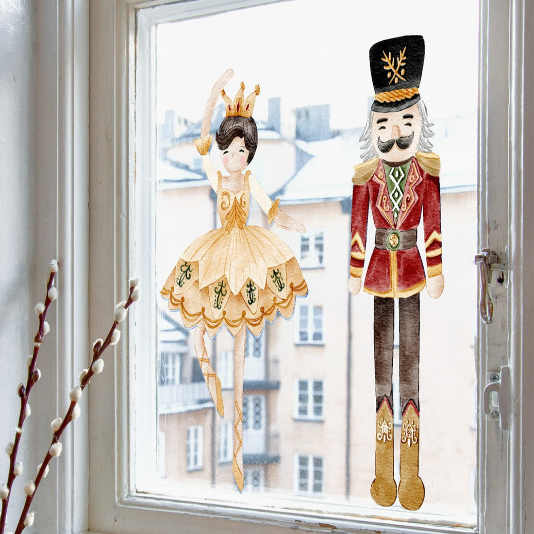 Joanie &amp; Jeanie - Nutcracker Christmas Window Cling in Red