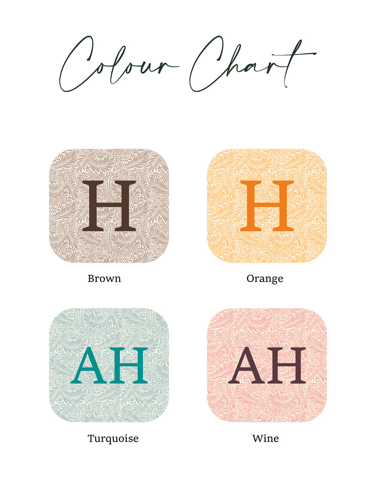 Joanie & Jeanie - Personalised Initial Vintage Pattern Charger Stickers Colour Chart