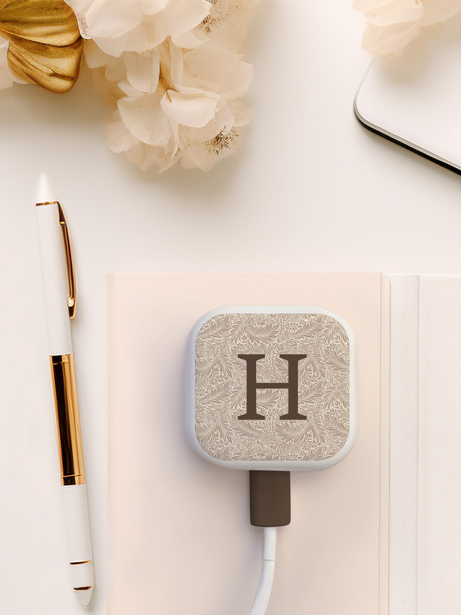 Joanie & Jeanie - Personalised Initial Vintage Pattern Charger Stickers in Brown