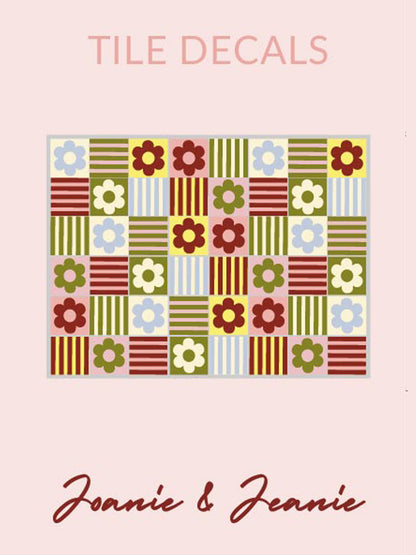 Joanie &amp; Jeanie - Retro Flowers &amp; Stripes Tile Decal sample