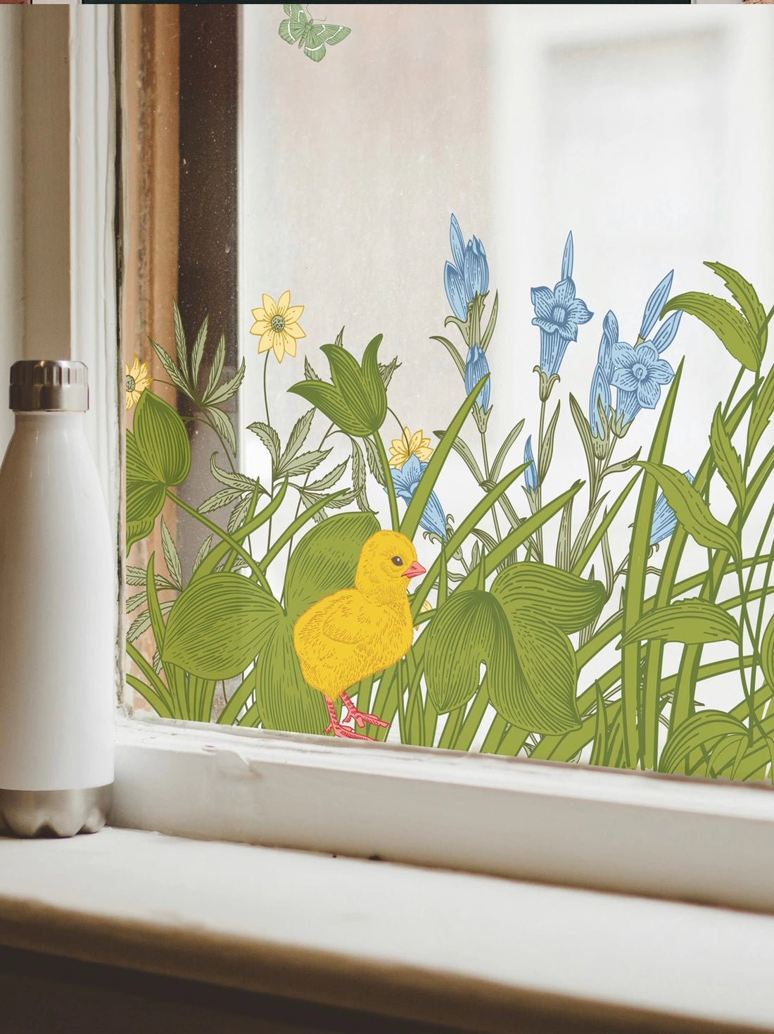 Joanie &amp; Jeanie - Spring Florals With Baby Chicks Window Cling