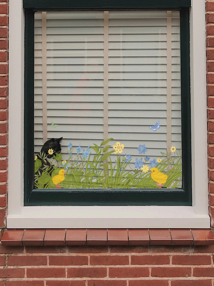 Joanie & Jeanie - Spring Florals With Baby Chicks Window Clings.