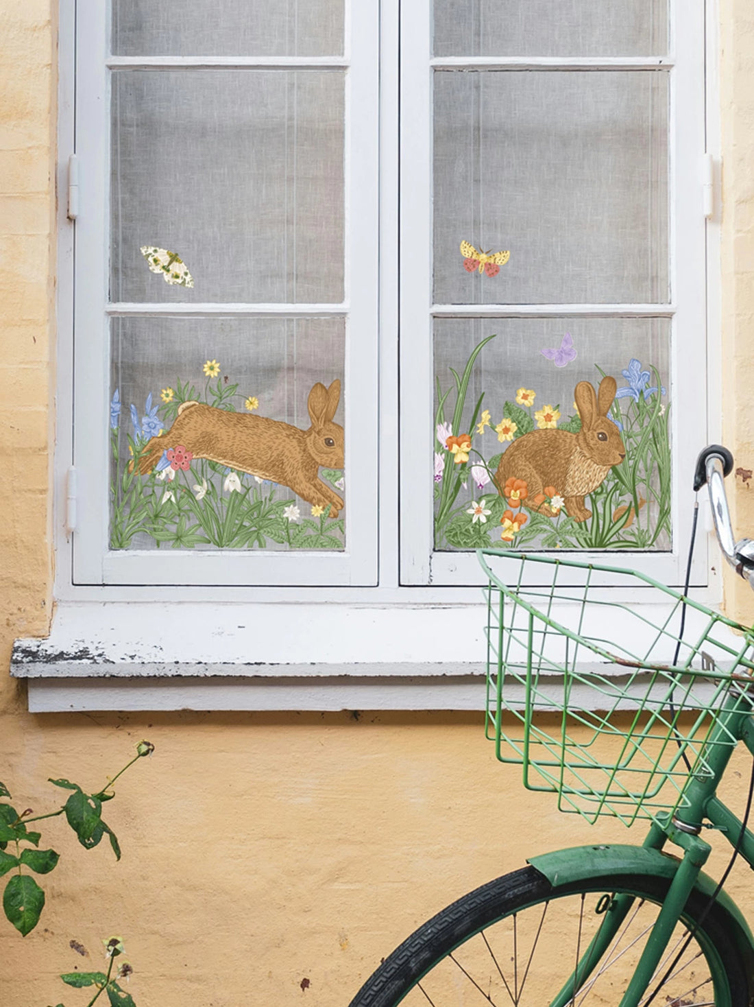 Joanie &amp; Jeanie - Spring Florals With Bunnies Window Cling