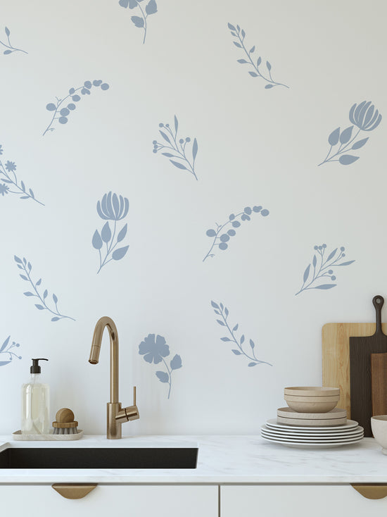 Joanie & Jeanie - Whispering Bloom Botanical Wall Sticker in Dusky Blue