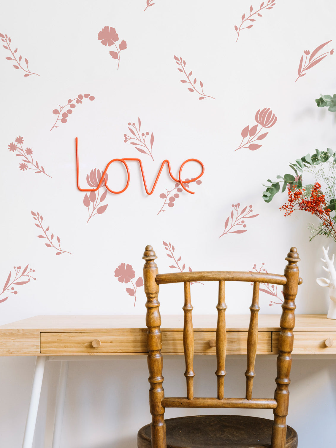 Joanie &amp; Jeanie - Whispering Bloom Botanical Wall Sticker in Dusky Pink