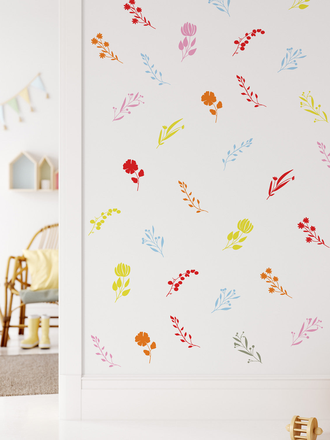 Joanie & Jeanie - Whispering Bloom Botanical Wall Sticker in Mixed Bright Colours