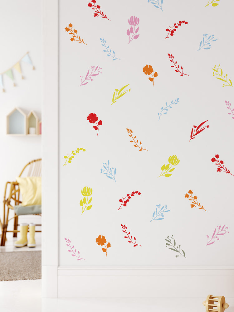 Joanie & Jeanie - Whispering Bloom Botanical Wall Sticker in Mixed Bright Colours