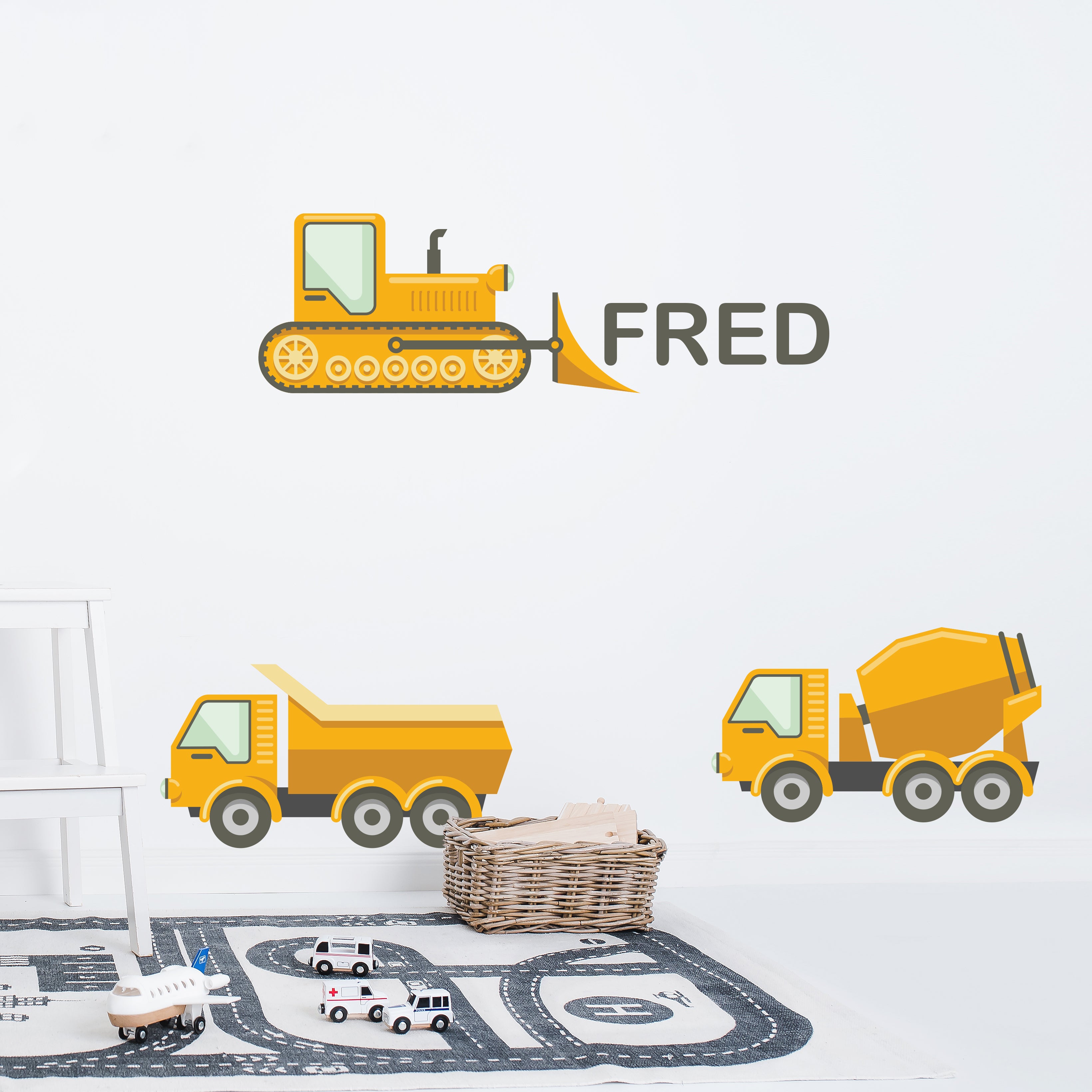 Construction Sticker Personalised Construction Vehicle Wall Sticker Set – Nutmeg Studio
