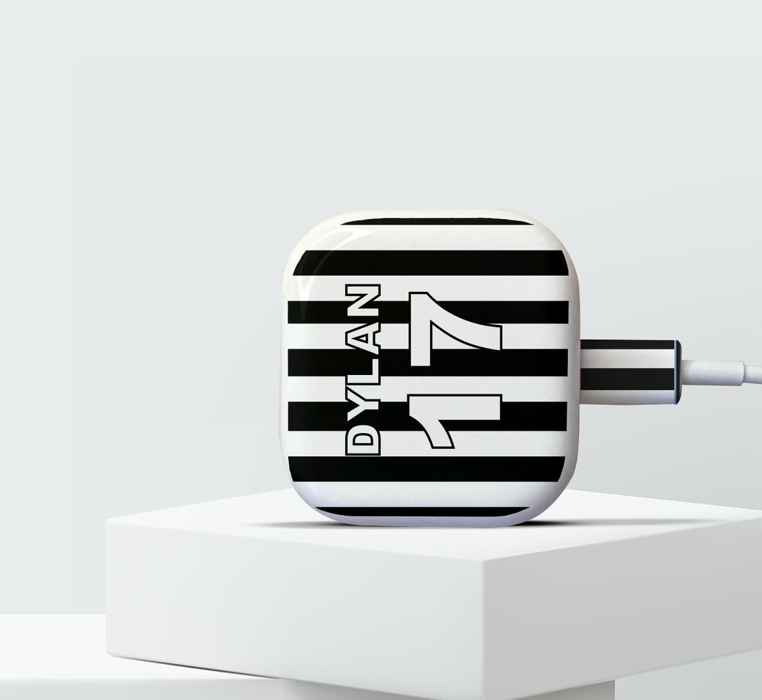 Personalised Football Charger &amp; Cable Sticker in Black &amp; White