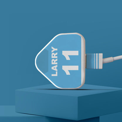 Personalised Football Charger &amp; Cable Sticker in Cyan &amp; White