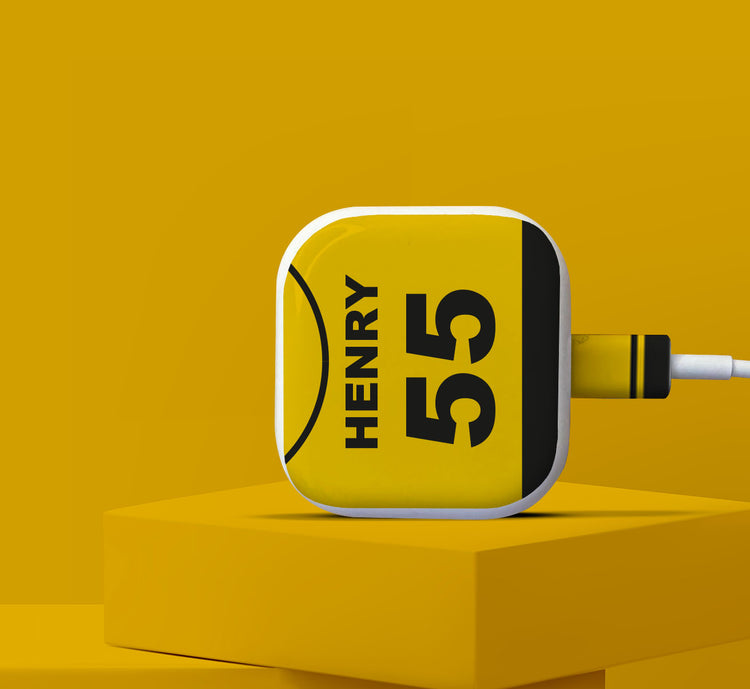 Personalised Football Charger & Cable Sticker in Yellow & Black