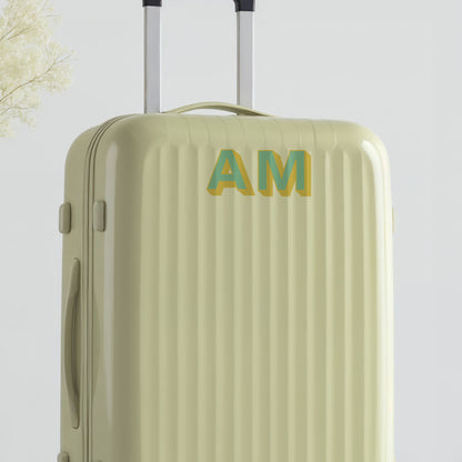 Beige suitcase with Personalised Luggage Sticker with the intials &