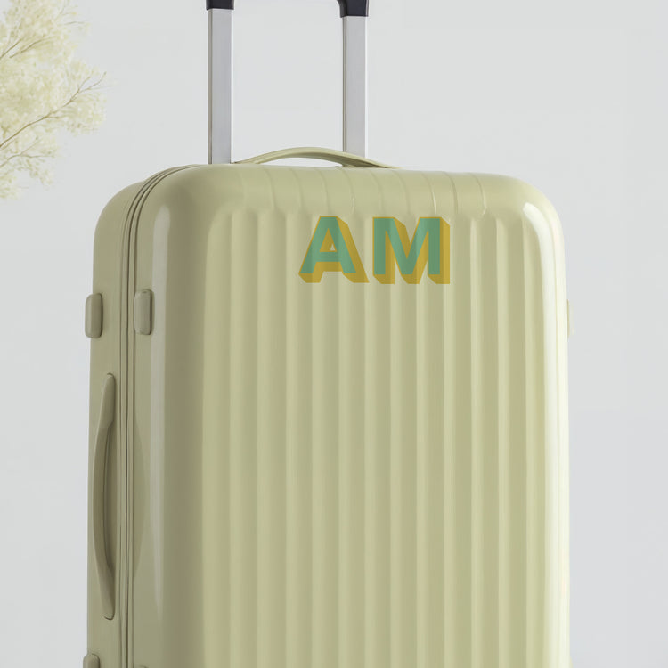 Beige suitcase with Personalised Luggage Sticker with the intials &