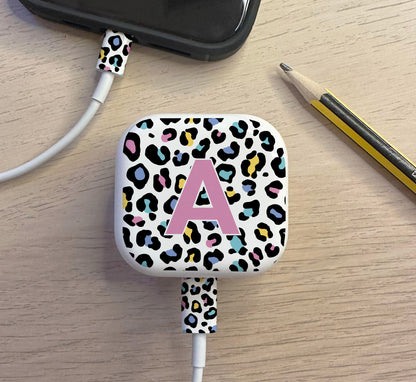 Personalised initial Leopard Print Charger &amp; Cable Sticker