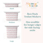 A product information graphic for Nutmeg Studio showing three sizes of IKEA Hack Trofast stickers applied to the sides of small, medium, and large rectangular containers. The containers are decorated in a pink and white argyle pattern with tiny blue and gray accents.