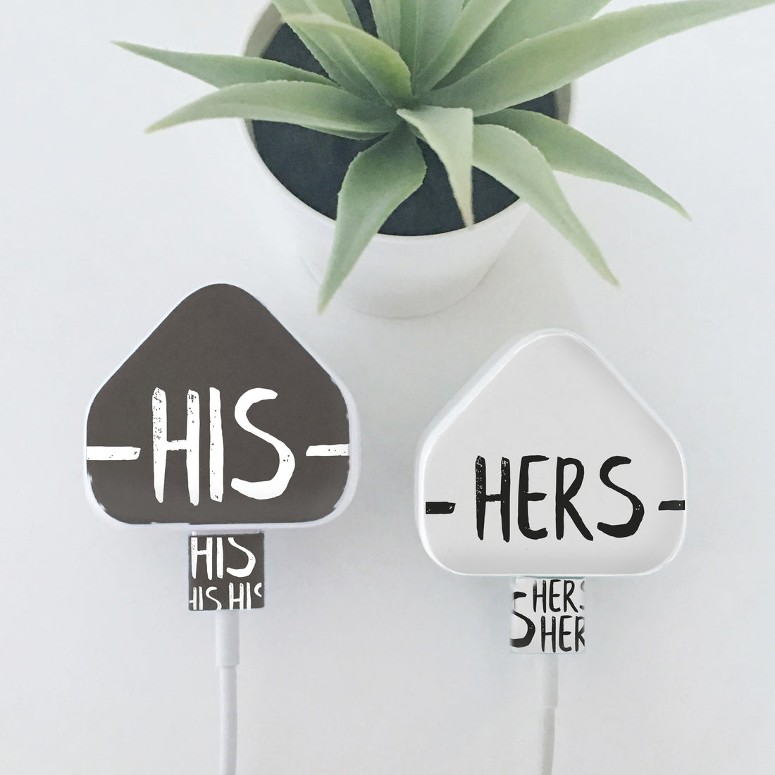 Set Of His &amp; Her Smart Phone Charger &amp; Cable Stickers