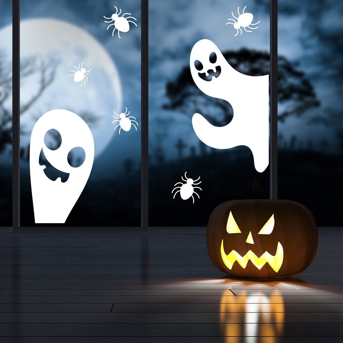 White-Creepy-Ghost-&amp;-Spider-Window-Sticker