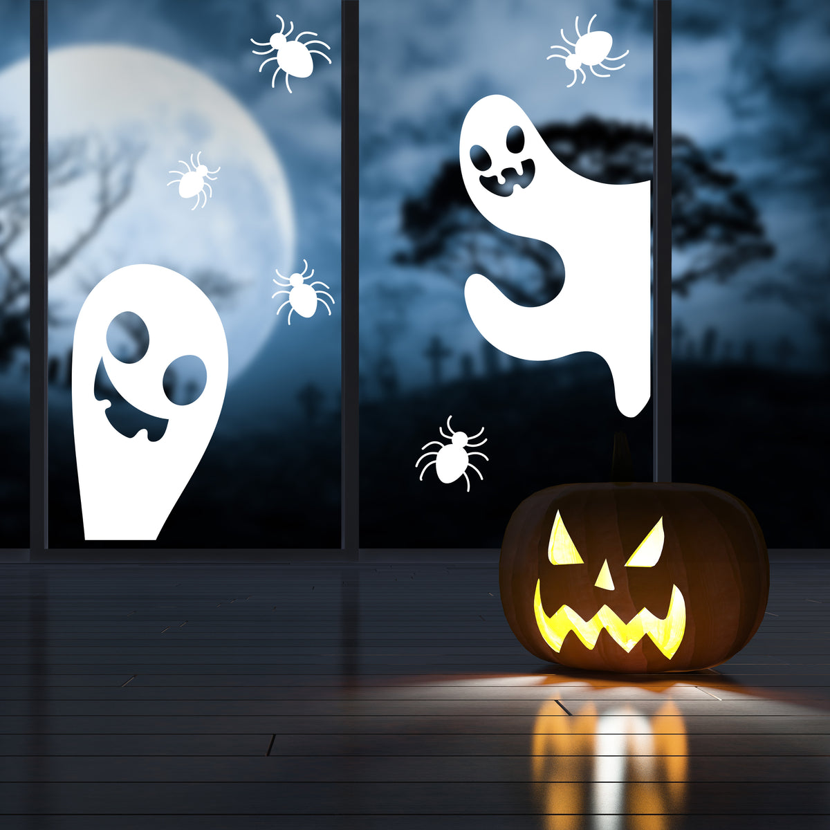 White-Creepy-Ghost-&amp;-Spider-Window-Sticker