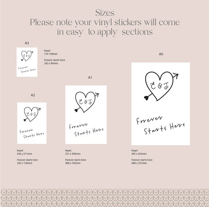 Initial Arrow Heart Wedding Vinyl Lettering for Mirrors and Signs