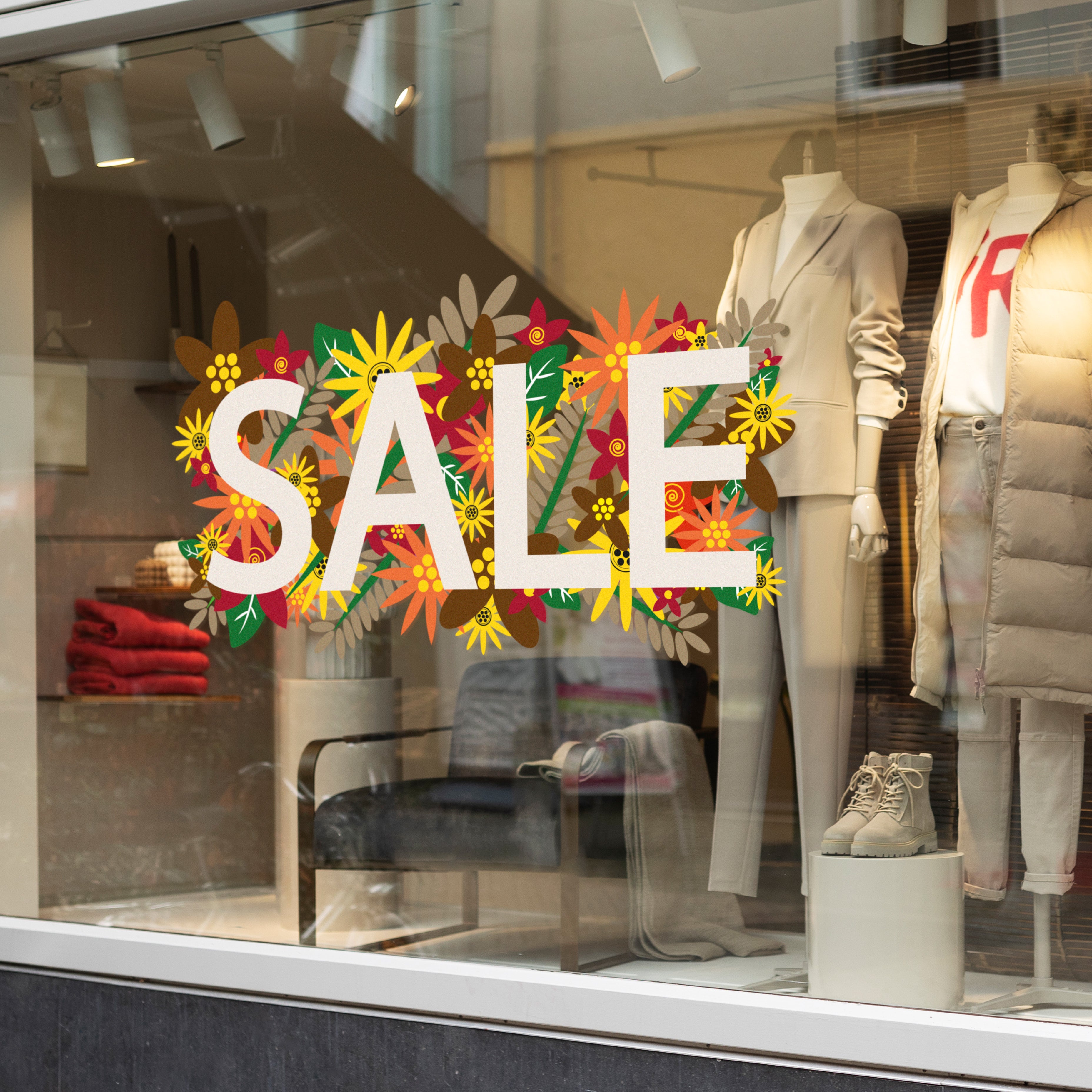 Fall Sales Window Autumn Floral SALE retail window vinyl – Nutmeg Studio