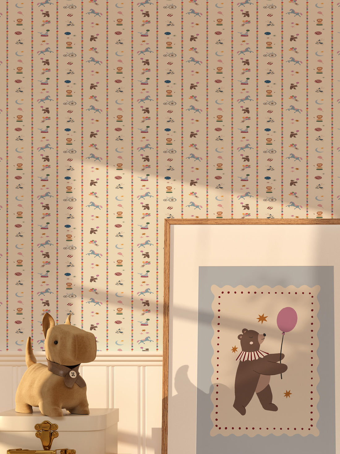 Circus Characters Stripe Self Adhesive Wallpaper &amp; Vinyl Wrap