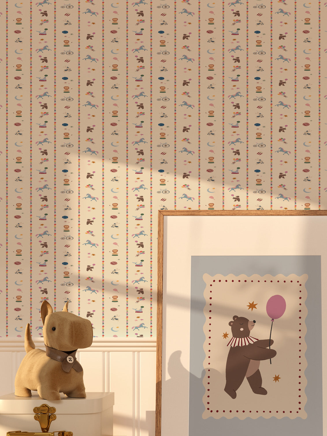 Circus Characters Stripe Self Adhesive Wallpaper &amp; Vinyl Wrap