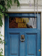 Blue door with &
