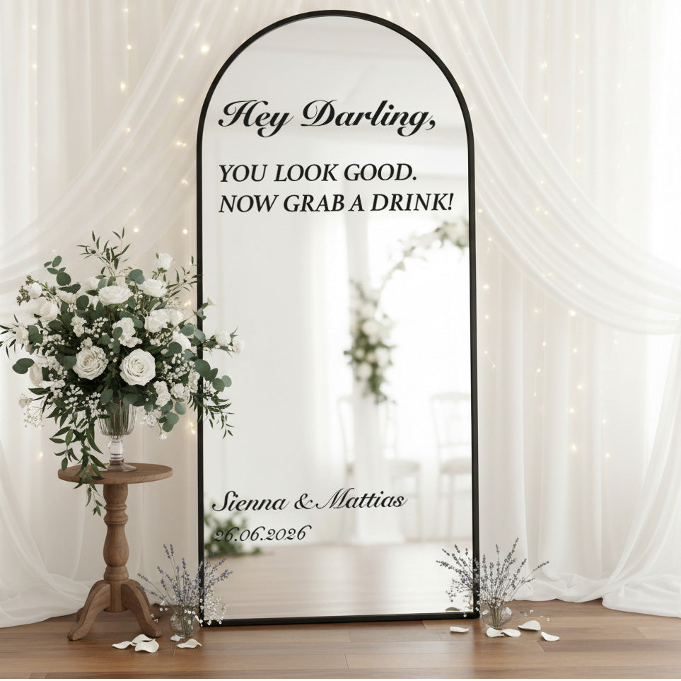 Hey Darling - Personalised Wedding Vinyl Lettering for Mirrors &amp; Signage