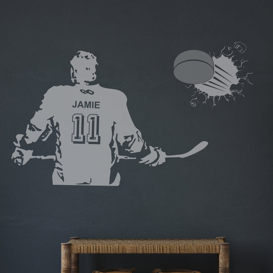 Personalised Hockey Player Wall Sticker with Puck