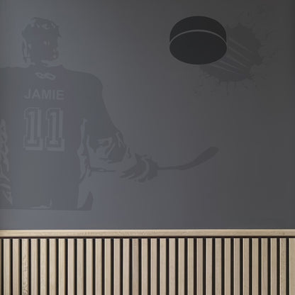 Personalised Hockey Player Wall Sticker with Puck