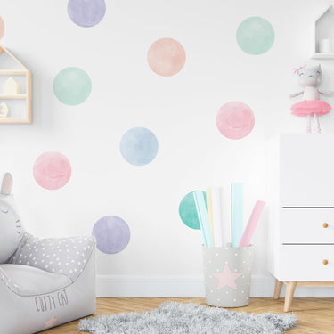 Set of 10 Large Pastel Watercolour Confetti Wall Sticker Dots