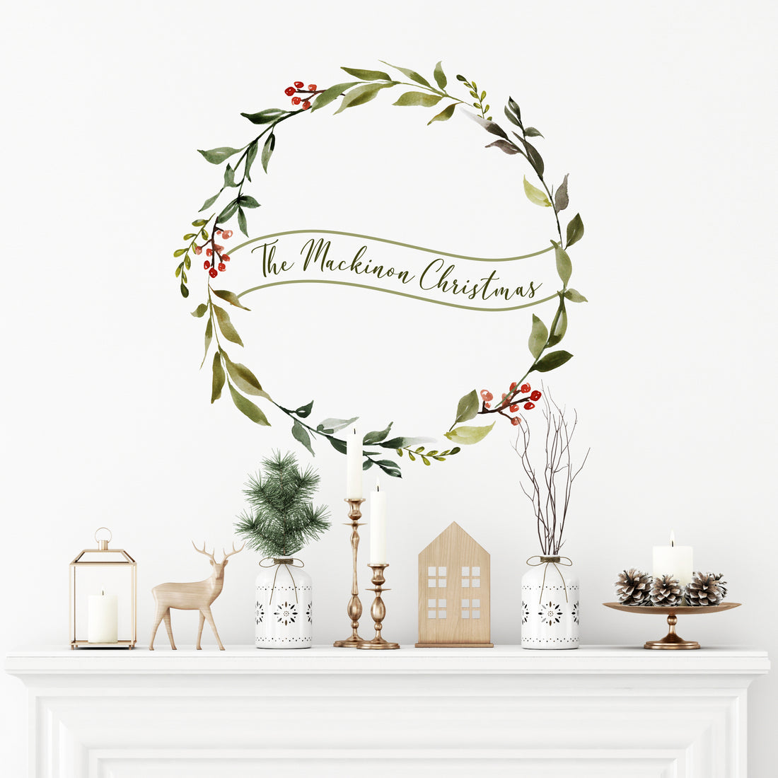 Personalised Christmas Family Wreath Wall Sticker