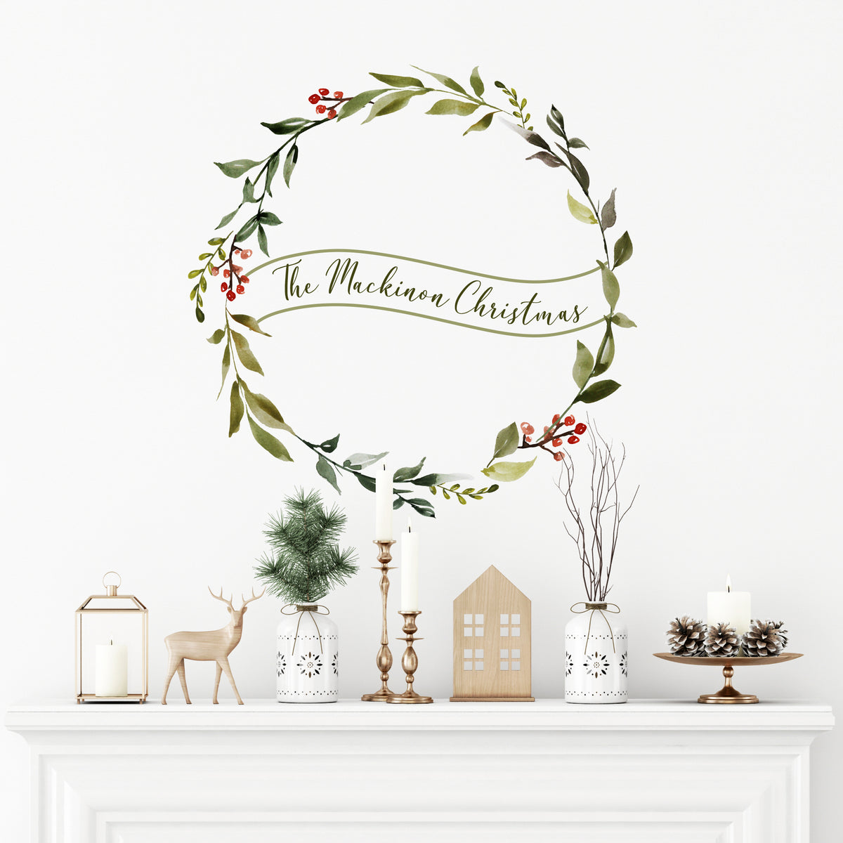Personalised Christmas Family Wreath Wall Sticker