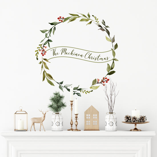Personalised Christmas Family Wreath Wall Sticker