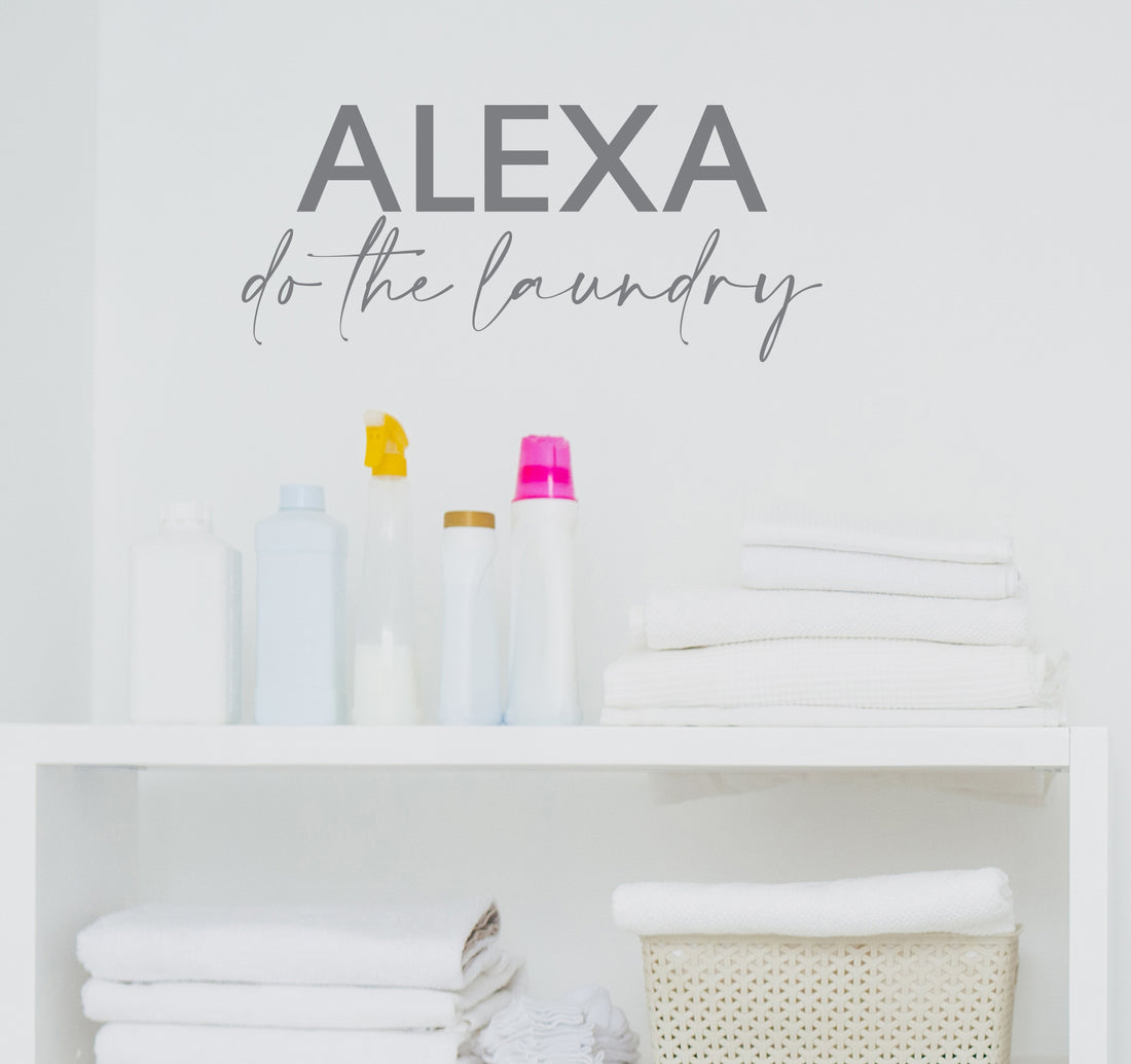 Alex do the laundry wall sticker, grey text on a white wall