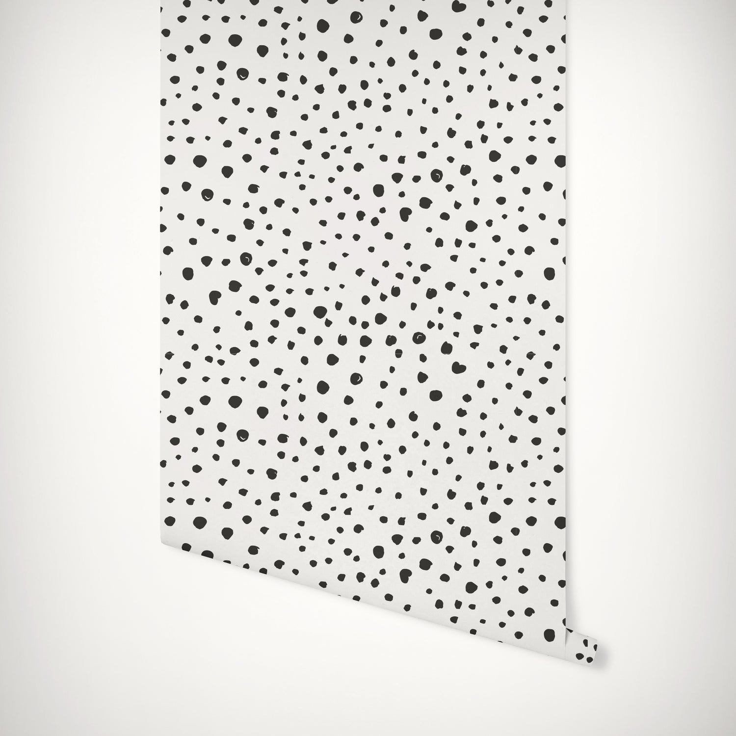 Black Dalmatian Dots Self-Adhesive Wallpaper. A white background wallpaper with black dots that can be used in any room