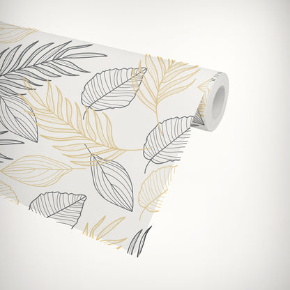 Gold And Black Palm Leaves Self Adhesive Wallpaper