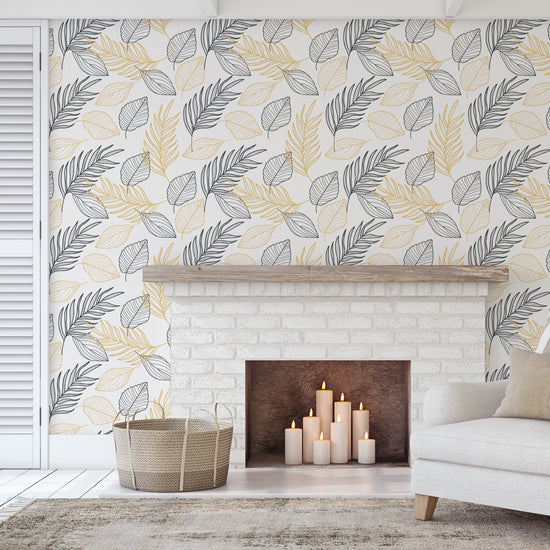 Gold And Black Palm Leaves Self Adhesive Wallpaper