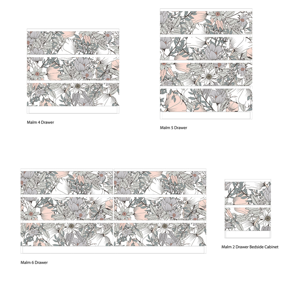 Pink And Grey Floral Furniture Stickers Ikea Hack For Ikea Malm Drawer