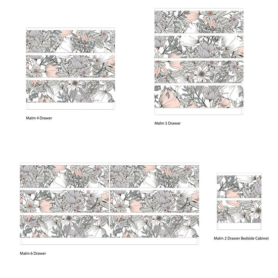 Pink And Grey Floral Furniture Stickers Ikea Hack For Ikea Malm Drawers