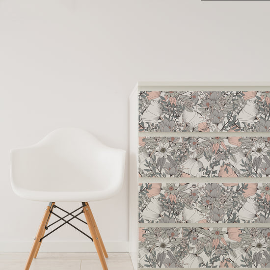 Pink And Grey Floral Furniture Stickers Ikea Hack For Ikea Malm Drawers