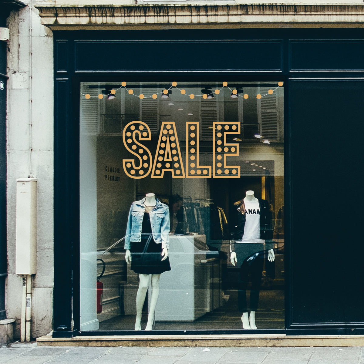 Name in lights SALE retail window vinyl