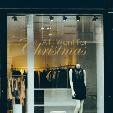 all i want for christmas retail window vinyl in gold