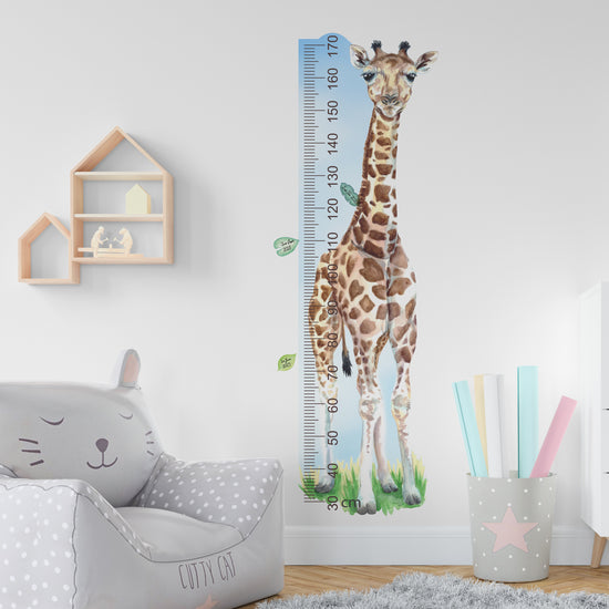 Giraffe Height Chart Wall Sticker in Blue