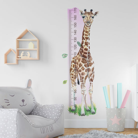 Giraffe Height Chart Wall Sticker in Pink