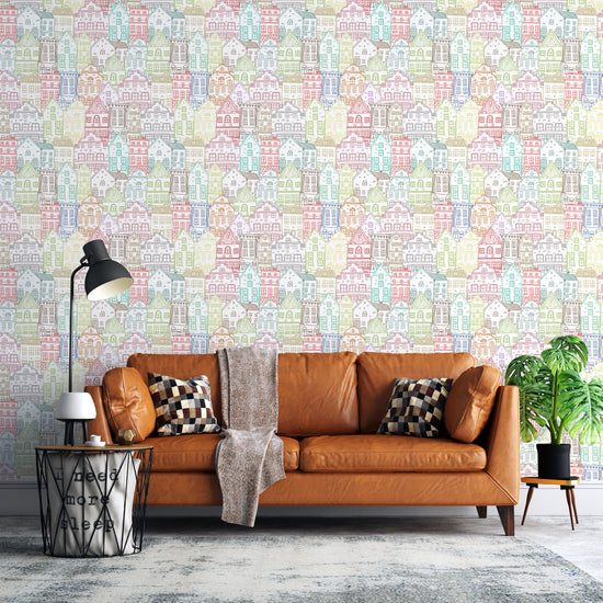 Handrawn Houses Self-Adhesive Wallpaper